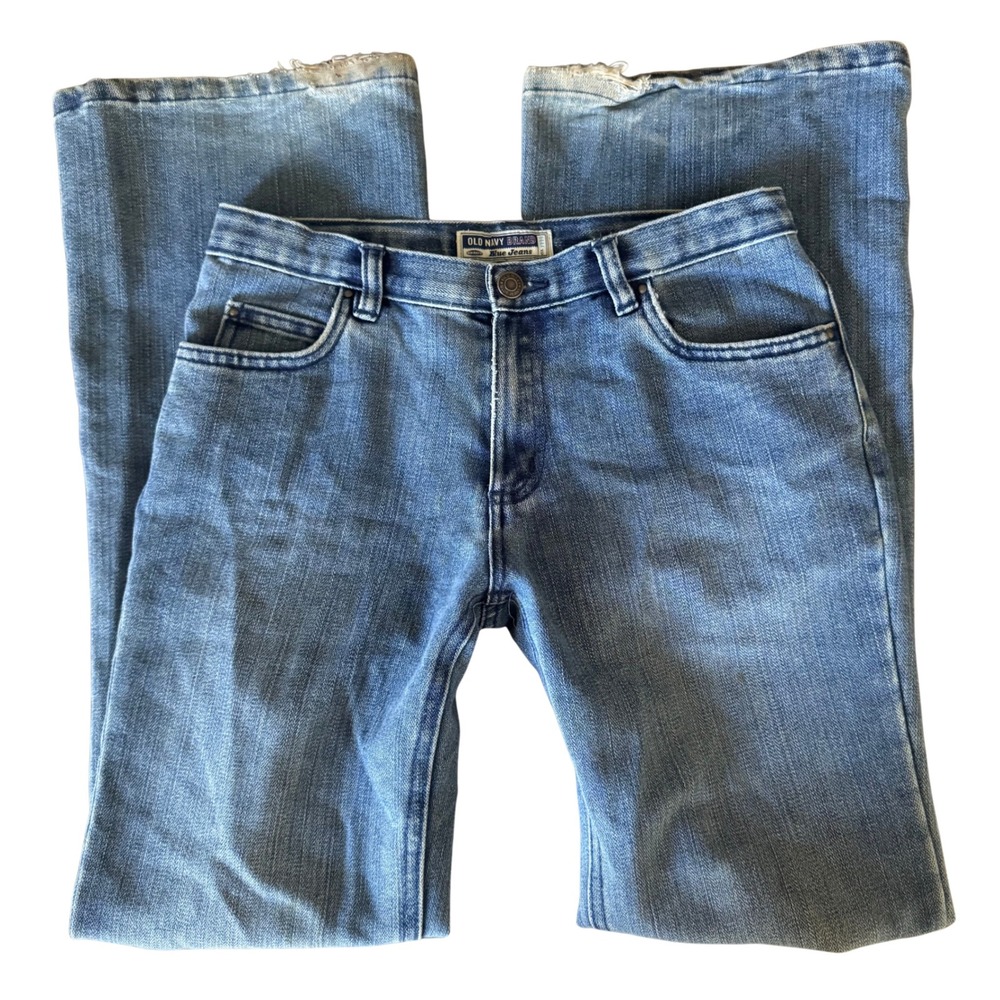 Old Navy Kids Size 16 Rainbow Embroidered Flare Leg Blue Jeans Medium Wash 00425